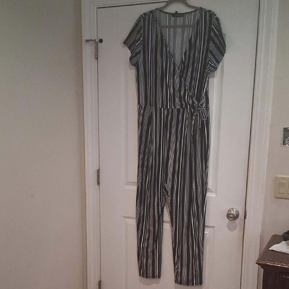 Derek Heart Monochrome Striped Jumpsuit
